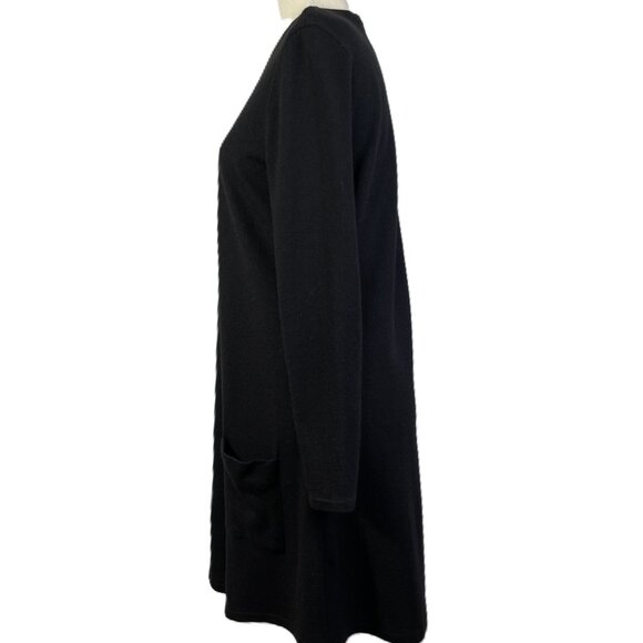 Behar New York Wool Sweater Dress Black A Line Mini Long Sleeves Size L - Picture 2 of 15